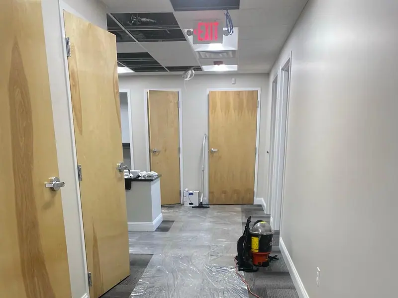 Office cleaning in Warwick, RI - protected carpet corridor between offices